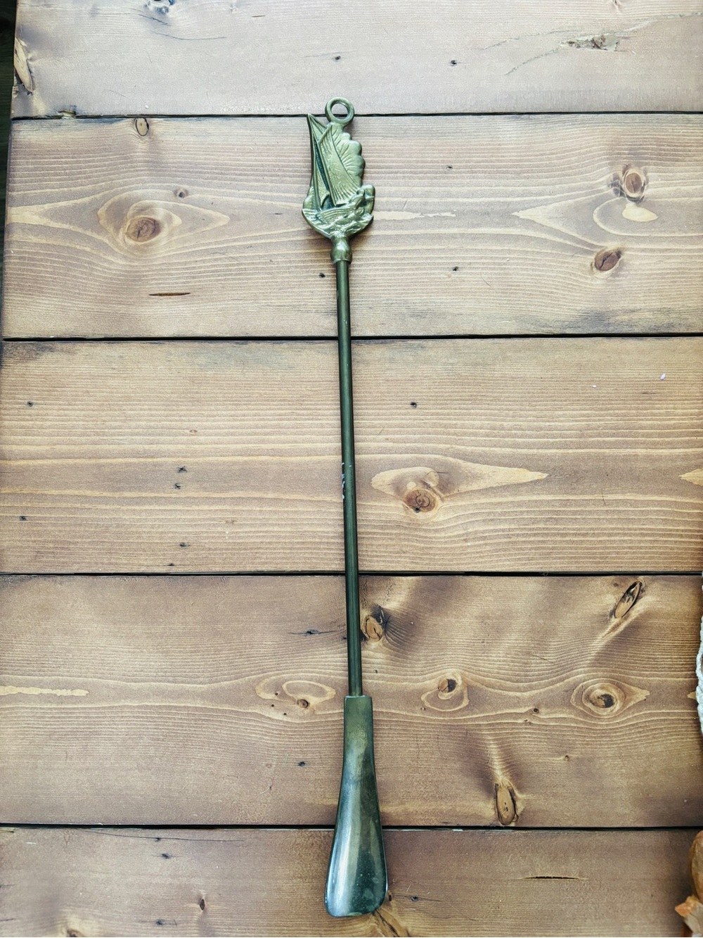 Vintage 18.5" Brass Sail Boat Shoe Horn